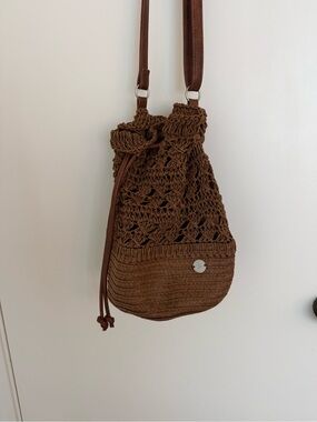 Roxy Brown Crochet Drawstring Shoulder Bag